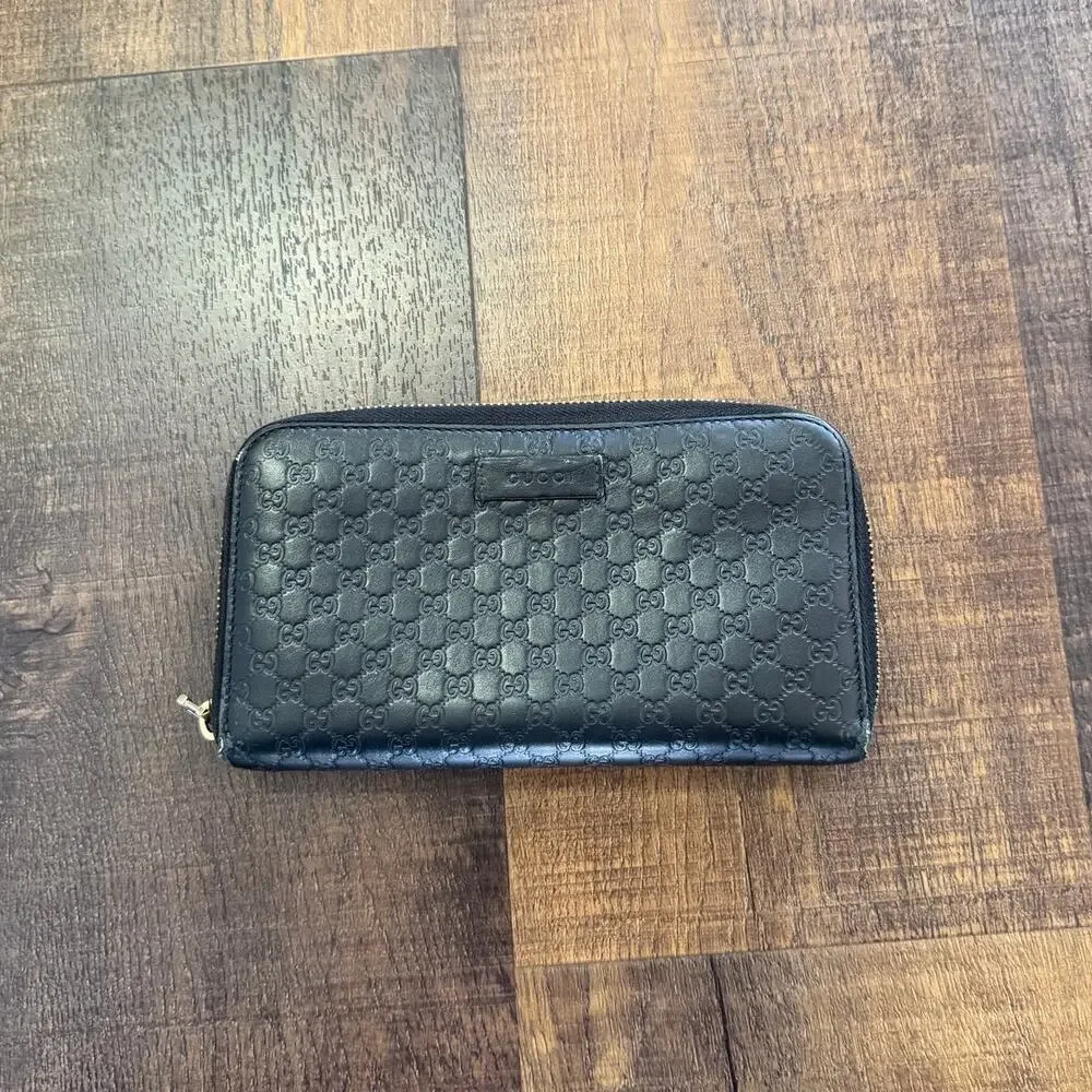 Gucci Guccissima Zip Around Wallet Black Leather GG Embossed Long Wallet - Picture 14 of 14
